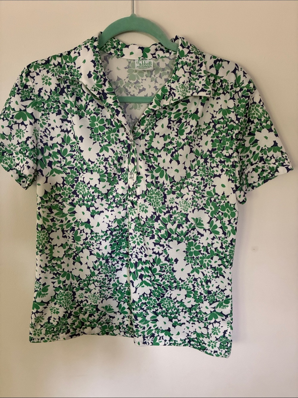 Vintage John Abbott Floral Collar Blouse in Green & Navy